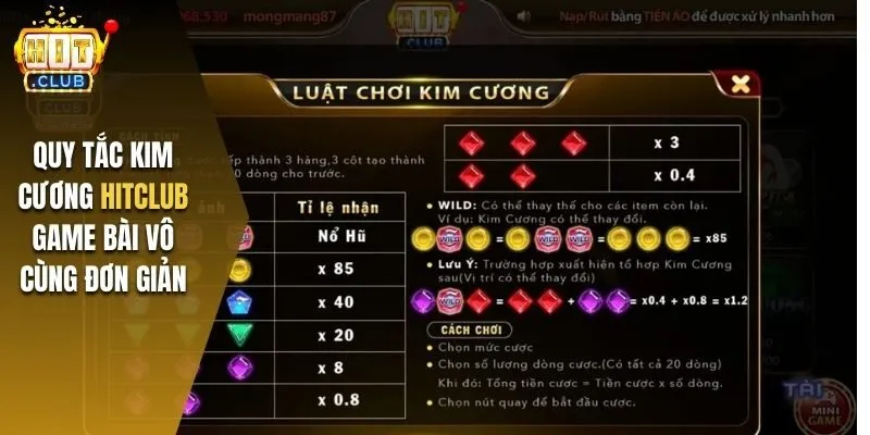 Quy tắc Kim cương Hitclub vô cùng đơn giản